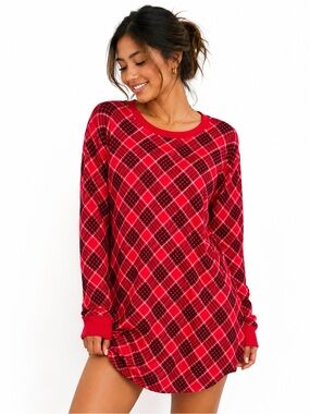 Victoria's Secret Red Plaid Long Sleeve Pajama Dress